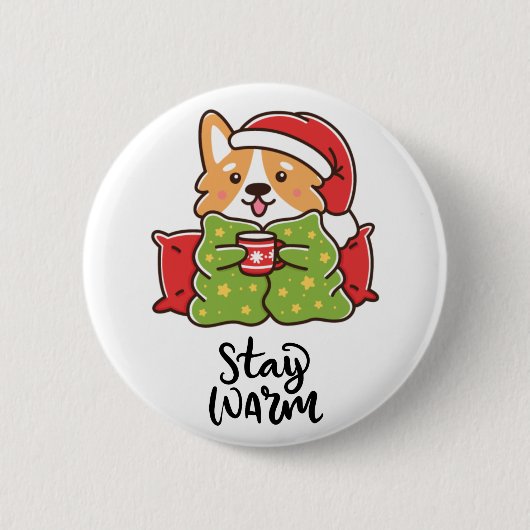 Warme Weihnachten Corgi Weihnachtsmannmütze Holida Button (Vorderseite)