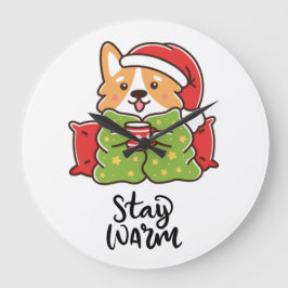Warme Weihnachten Corgi Weihnachtsmannmütze Holida Große Wanduhr