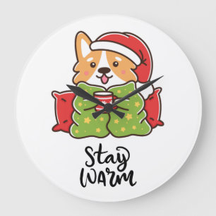 Warme Weihnachten Corgi Weihnachtsmannmütze Holida Große Wanduhr