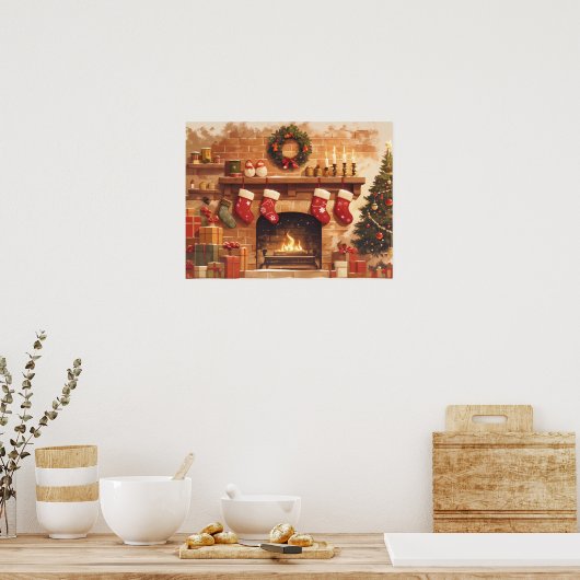 Warme Weihnachts-Kaminszene Poster (Küche)