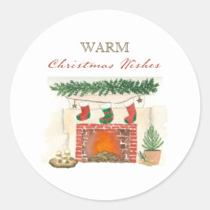 Warme Weihnachtsgrüße Gemütlicher Winterkamin Runder Aufkleber