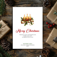 Warme Weihnachtskerzen rustikale Stechpalmen-Grüße