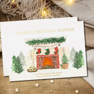 Warme Weihnachtswünsche Gemütlicher Kamin Gold Folien Feiertagskarte