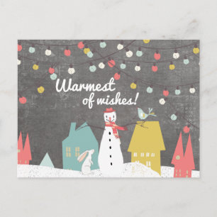 Warme Weihnachtswünsche im Vintage-Stil Schneemann Feiertagspostkarte