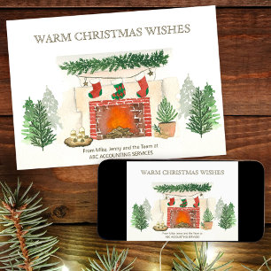 Warme Weihnachtswünsche Wald und gemütlicher Kamin Feiertagskarte