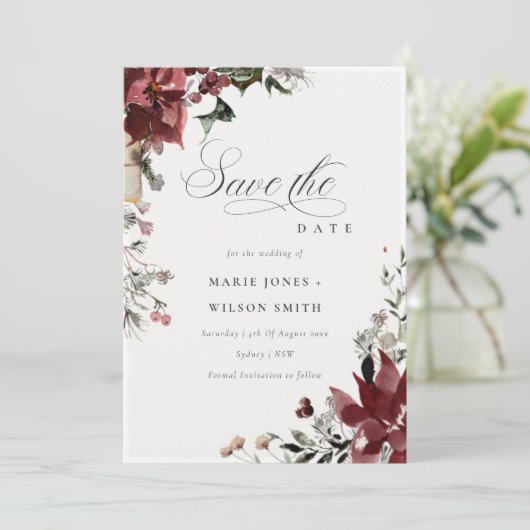 Warme Winter Festive Foliage Save the Date Card Dankeskarte (Stehend Vorderseite)