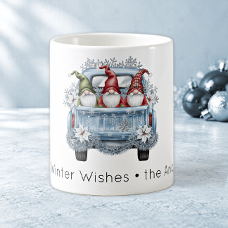 Warme Winterwünsche Blaue Vintage-Lieferwagen Süße Kaffeetasse