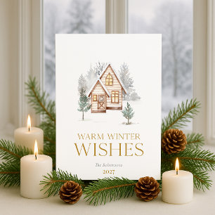 Warme Winterwünsche Cottage-Weihnachtskarte Feiertagskarte