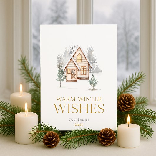 Warme Winterwünsche Cottage-Weihnachtskarte Feiertagskarte