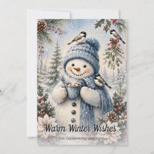 Warme Winterwünsche Schneemann Heiße Schokolade Wa Feiertagskarte