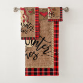 Warme Winterwünsche - Schneemann - rot - Kariert Badhandtuch Set (Insitu)