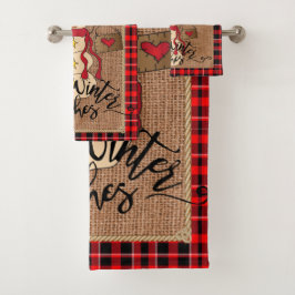 Warme Winterwünsche - Schneemann - rot - Kariert Badhandtuch Set