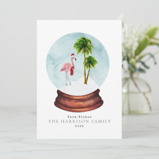 Warme Wishs Flamingo Snow Globe Weihnachten (Stehend Vorderseite)