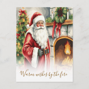 Warme Wünsche am Feuer Weihnachtsmann Weihnachten Postkarte
