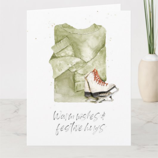 Warme Wünsche & festliche Umarmungen Wasserfarbkar Karte (Vorderseite)