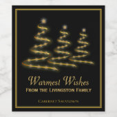 Warme Wünsche Gold & Schwarze Weihnachtsbaumen Weinetikett (Einzelnes Label)
