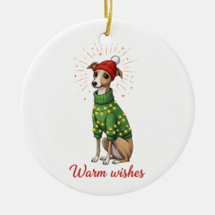 Warme Wünsche Greyhound Weihnachten Süß Keramik Ornament