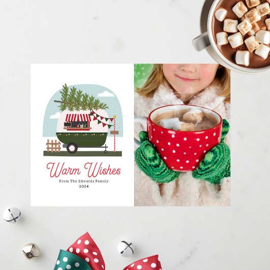Warme Wünsche Hot Cocoa Camper Weihnachten Foto Einladung