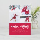 Warme Wünsche | Modernes Vier Foto Feiertagskarte (Stehend Vorderseite)