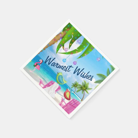 Warme Wünsche Niedliche Vögel Strand Weihnachten P Serviette (Ecke)