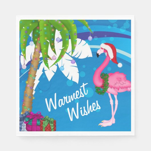 Warme Wünsche Palmen Bäume Flamingo Strand Weihnac Serviette (Vorderseite)