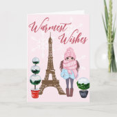 Warme Wünsche Paris Eiffel Tower Pink Weihnachten (Vorderseite)