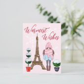 Warme Wünsche Paris Eiffel Tower Pink Weihnachten Postkarte (Stehend Vorderseite)