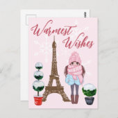 Warme Wünsche Paris Eiffel Tower Pink Weihnachten Postkarte (Vorne/Hinten)