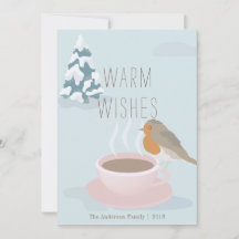 "Warme Wünsche" Robin & Coffee Cup Weihnachtskarte