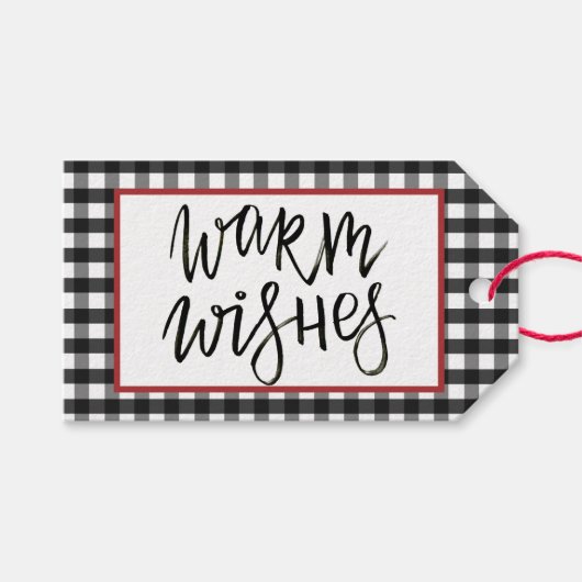 Warme Wünsche Schwarz-Weiß Buffalo Karierte Gesche Geschenkanhänger (Vorderseite (Horizontal))