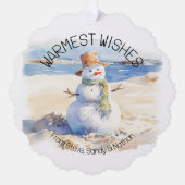 Warme Wünsche Snowman Beach Sand Ornament Karte (Vorderseite)