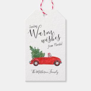 Warme Wünsche #Vintage rotes Auto Tropisch #Weihna Geschenkanhänger