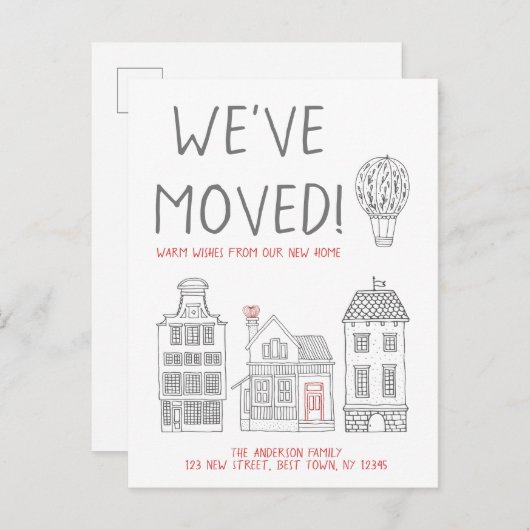 Warme Wünsche von unserer neuen Zuhause, die wir v Ankündigungspostkarte (Vorne/Hinten)