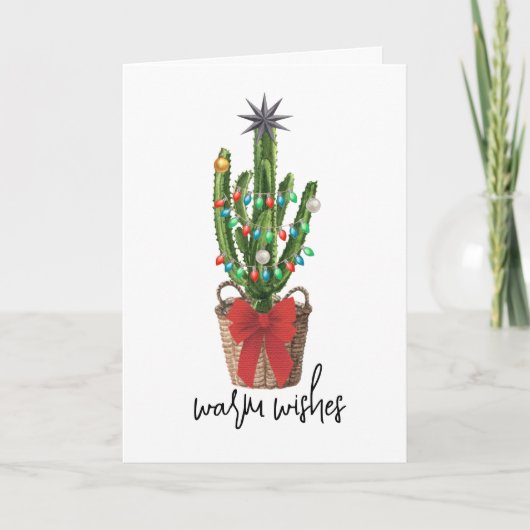 Warme Wünsche Wasserfarbe Kaktus Houseplant Weihna Feiertagskarte (Vorderseite)