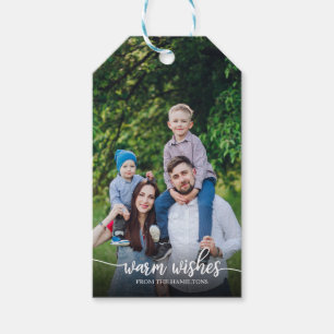 Warme Wünsche White Script Custom Foto Weihnachten Geschenkanhänger