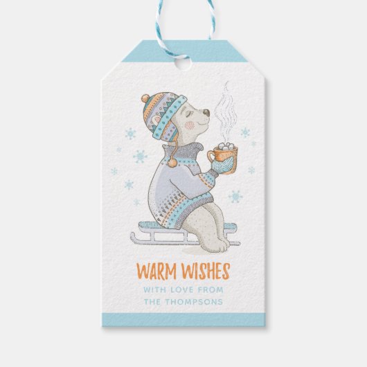 Warme Wünsche Winter Kakao Schlitten Hund Personal Geschenkanhänger (Vorderseite)