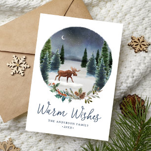 Warme Wünsche Woodland Elche Winter Szene Non-Foto Feiertagskarte