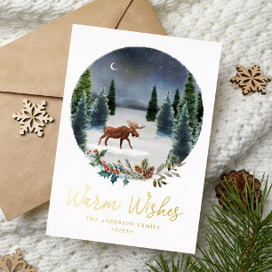 Warme Wünsche Woodland Elche Winter Szene Non-Foto Folien Feiertagskarte