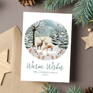 Warme Wünsche Woodland Hirsche Winterlandschaft No Feiertagskarte