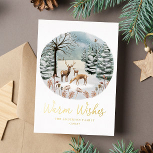Warme Wünsche Woodland Hirsche Winterlandschaft No Folien Feiertagskarte