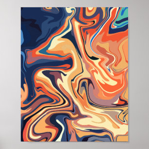 Warmer Abstrakter Swirl mit Orange und Navy Hues Poster