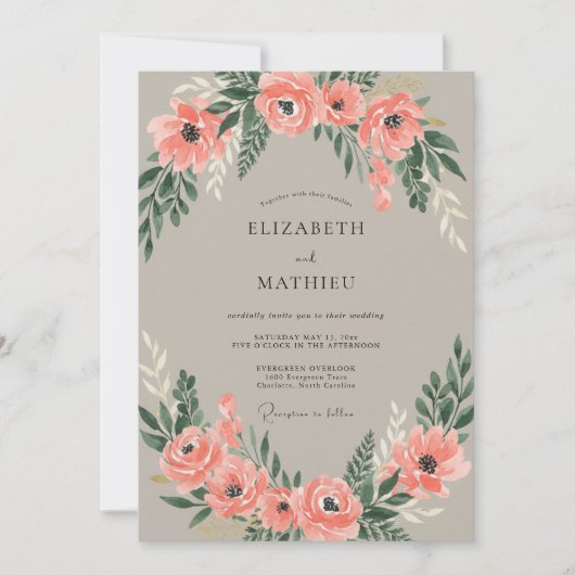 Warmer Anemonen-Kranz-Hochzeit Einladung (Vorderseite)