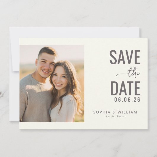 Warmer Beige Minimalistische Foto Save The Date (Vorderseite)
