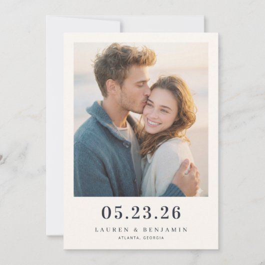 Warmer Beige Minimalistische Foto Save The Date (Vorderseite)