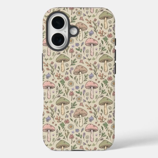 Warmer Beige-Pilze Nahtloses Muster Neutral Boho Case-Mate iPhone Hülle (Rückseite)