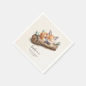Warmer Beige Wald Fuchs Baby Shower Papier Serviette (Ecke)