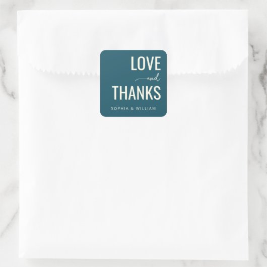 Warmer Blaugrüner Typografischer Dank Quadratischer Aufkleber (Tasche)