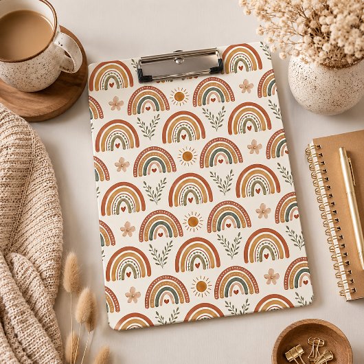 Warmer Boho-Wasserfarben-Regenbogen Klemmbrett