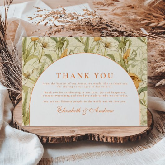 Warmer Botanischer Torbogen zur Hochzeit Dankeskarte