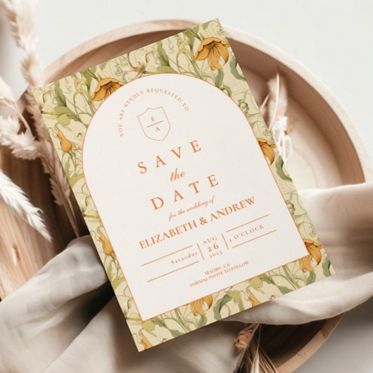 Warmer Botanischer Torbogen zur Hochzeit Save The Date